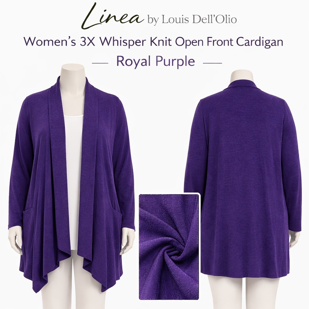 Linea by‎ Louis Dell'Olio Whisper Knit Open Front Cardigan Purple 3X A257376